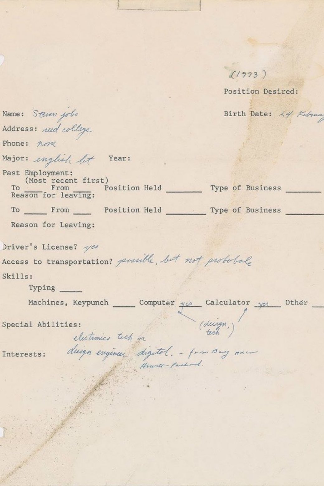 Steve-Jobs 1973 job application